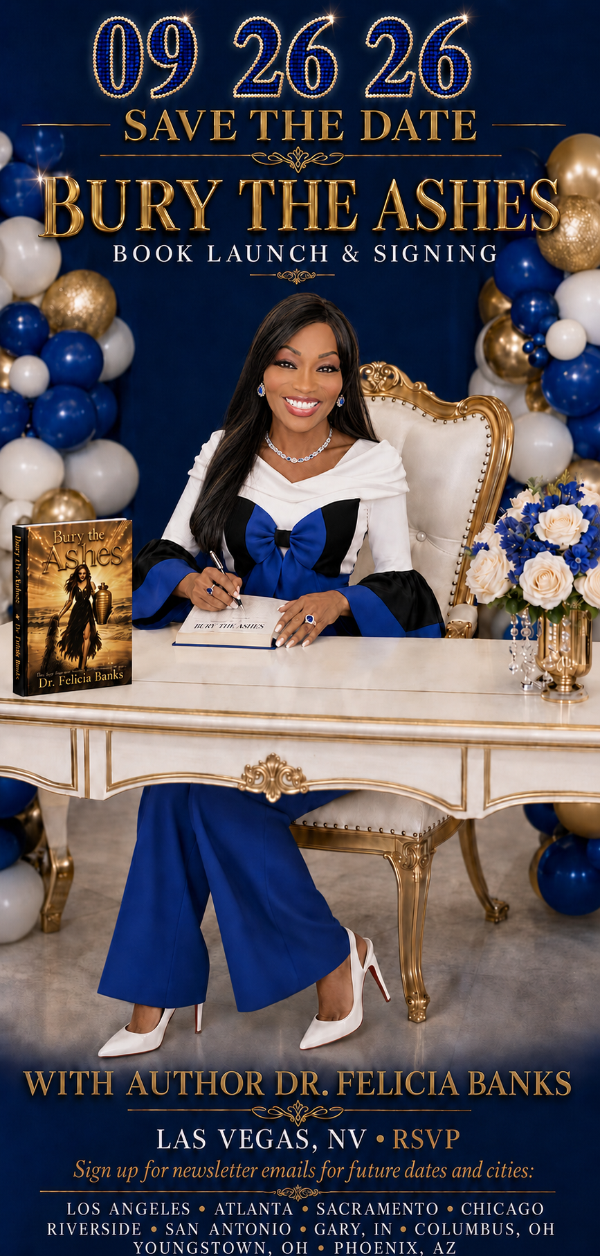 Save the date invitation for the Bury the Ashes book launch and signing on September 26, 2026 in Las Vegas