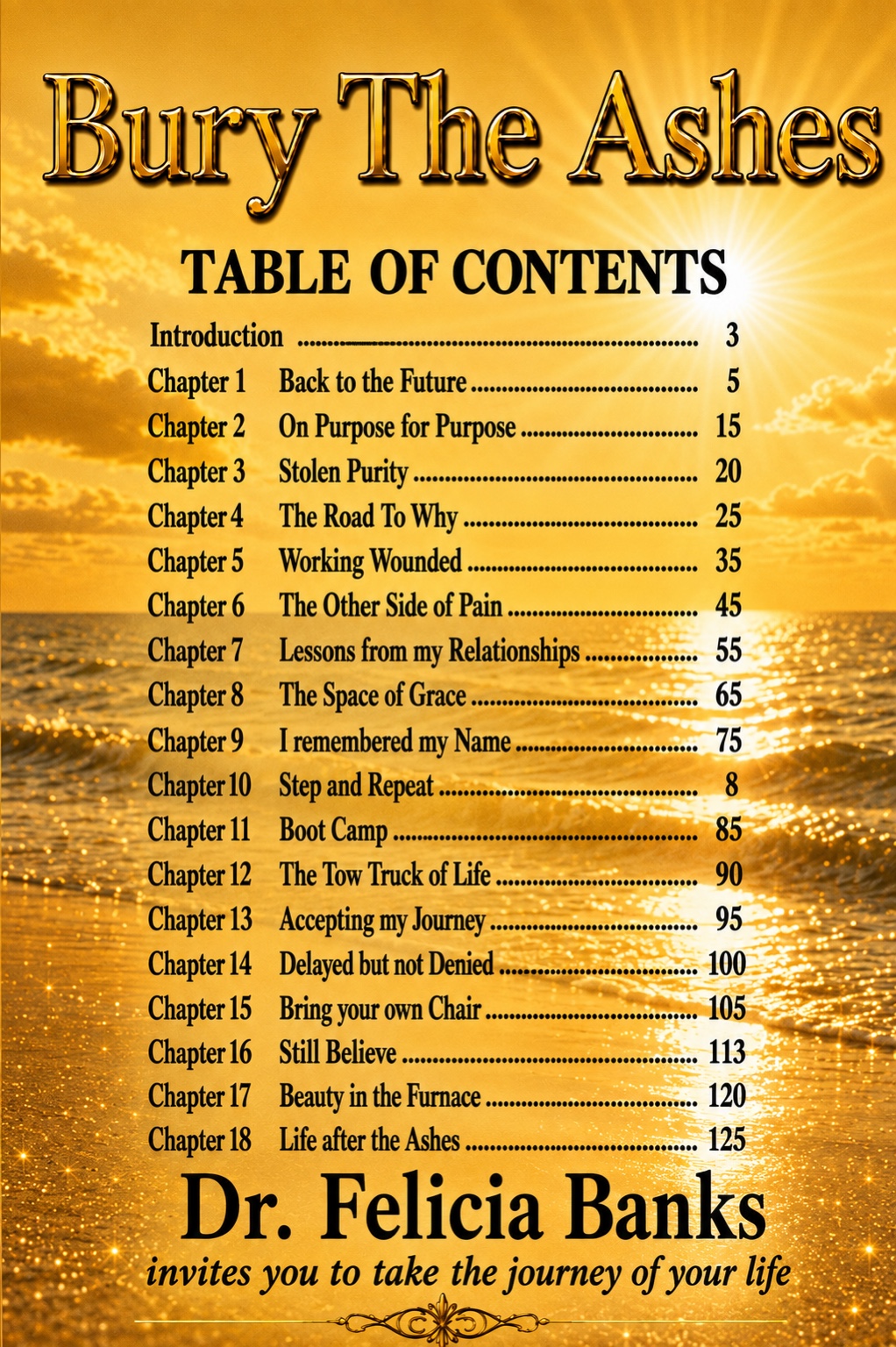 Bury the Ashes table of contents framed by a blue ocean